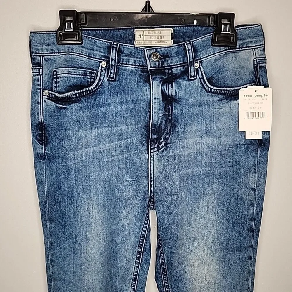 NWT Free People Womens Jeans Size 28 High Rise Busted Knee Skinny Jeans Blue 28